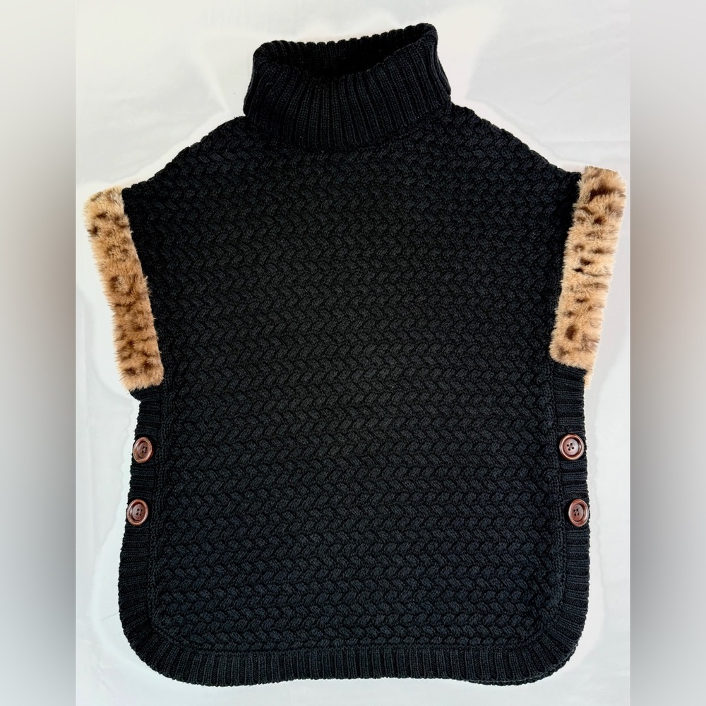ASPEN Kids Knit‎ Girls Sweater Vest Size M 10–12 Black Faux Fur Trim Sleeveless